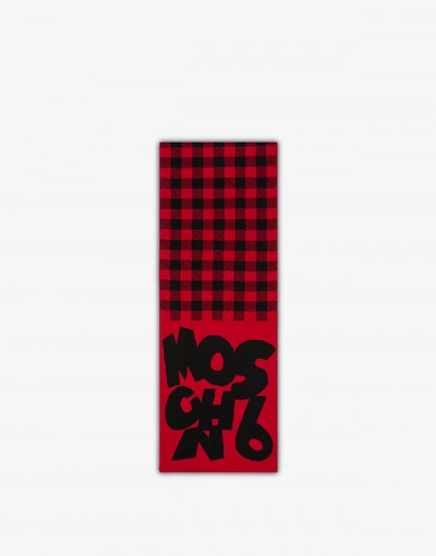 Shop Moschino Check Scarf With Logo In Red