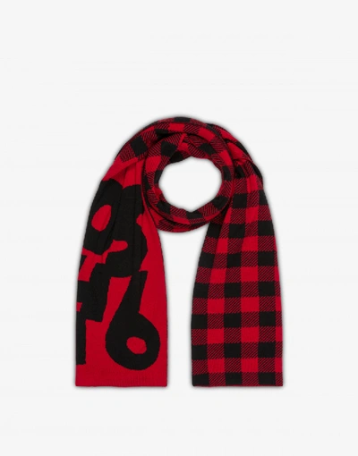Shop Moschino Check Scarf With Logo In Red