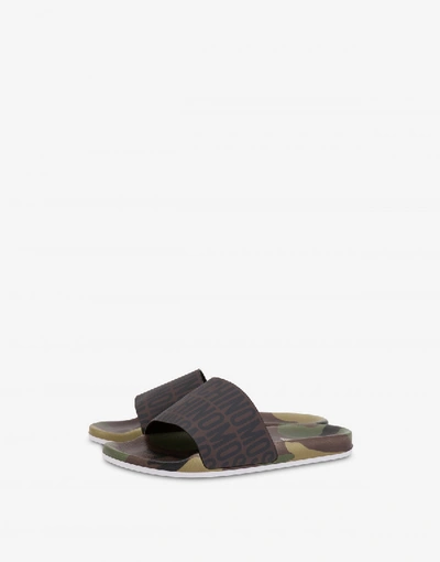 Shop Moschino Pool Slides Lost & Found In Brown