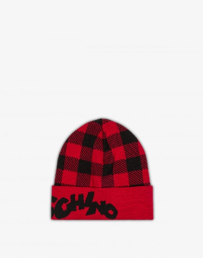 Shop Moschino Check Hat With Logo In Red