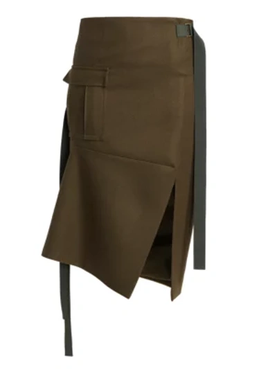 Shop Sacai Wool Melton Asymmetric Skirt In Khaki