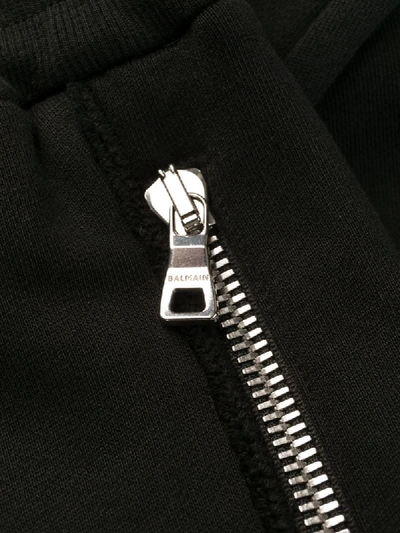 Shop Balmain Zipped Slim-fit Cotton Trousers In Black
