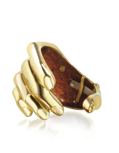 Shop Bernard Delettrez Hand Bronze Cuff Bracelet In Gold