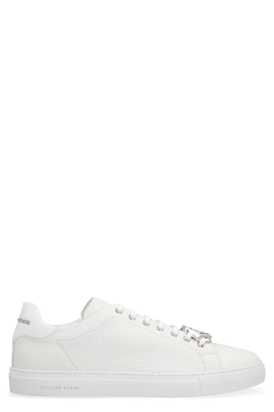 Shop Philipp Plein Leather Low-top Sneakers In White