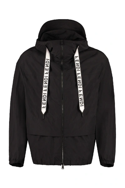 Shop Fendi Hooded Windbreaker In Black