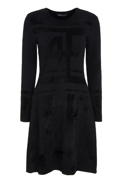 Shop Alberta Ferretti Knit And Velvet Dress In Black