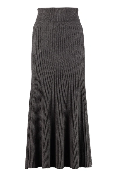 Shop Kenzo Ribbed Knit Skirt In Grey