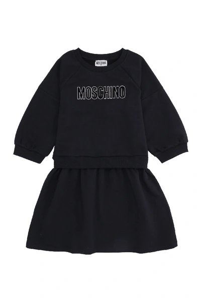 Shop Moschino Logo Print Long Sleeve Dress In Black