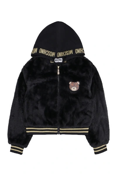 Shop Moschino Patch Bomber Jacket In Black