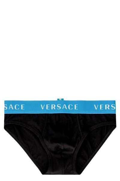Shop Versace Cotton Panties With Elastic Band In Black