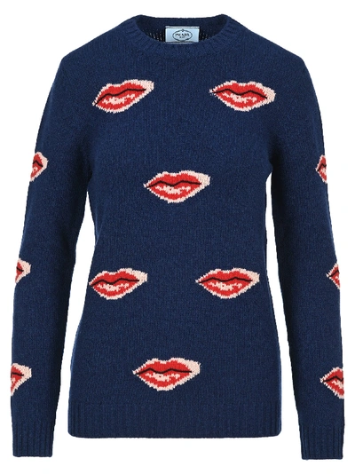 Shop Prada Lip Intarsia Sweater In Cobalt Blue