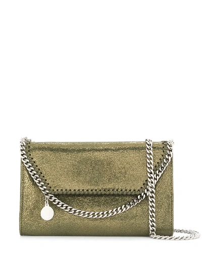 Shop Stella Mccartney Small Falabella Metallic Crossbody Bag In Green