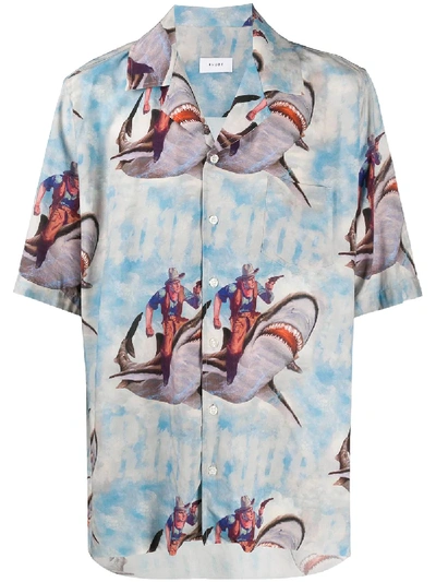 Shop Rhude Cowboy Shark-print Shirt In 蓝色
