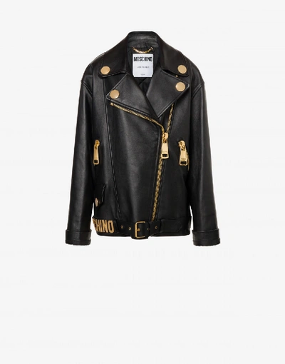 Shop Moschino Macro Biker In Nappa Leather In Black