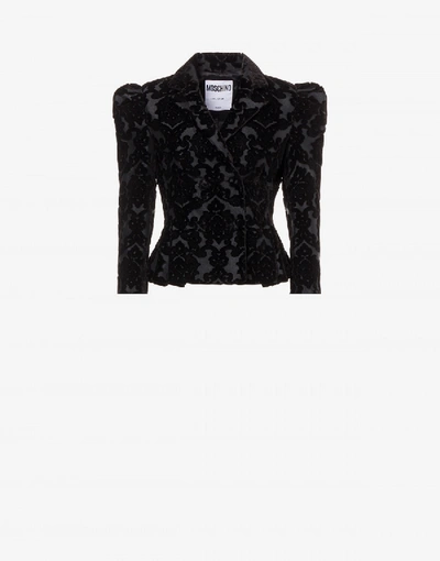 Shop Moschino Short Jacket In Jacquard Velvet In Black