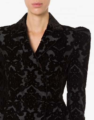 Shop Moschino Short Jacket In Jacquard Velvet In Black