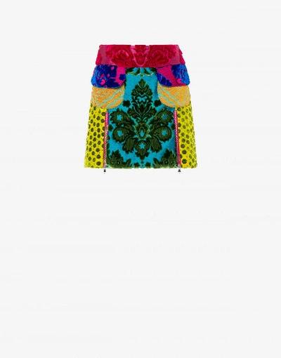 Shop Moschino Patchwork Jacquard Velvet Mini Skirt Tapestry In Multicoloured