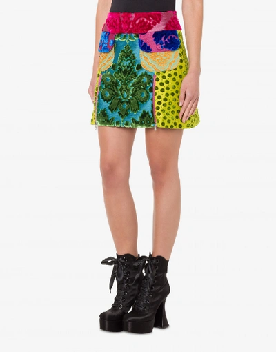 Shop Moschino Patchwork Jacquard Velvet Mini Skirt Tapestry In Multicoloured