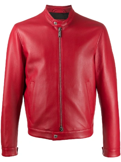 Shop Dsquared2 Slim Fit Leather Jacket In Red