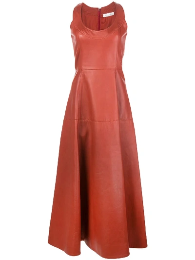 Shop Oscar De La Renta Leather Skater Dress In Red