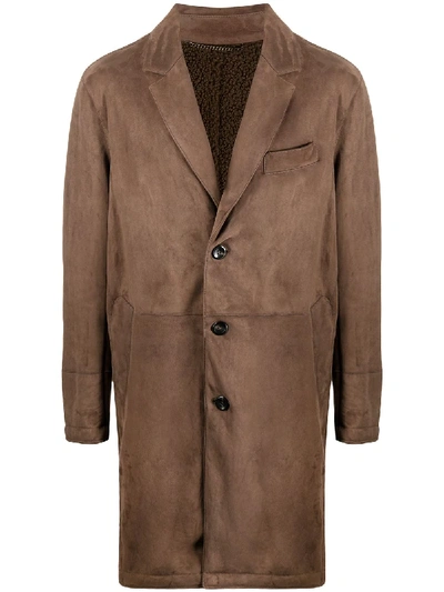 Shop Ajmone Single-breasted Leather Coat In Brown