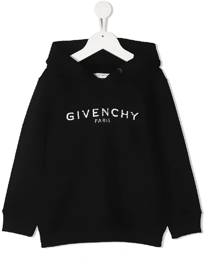 Shop Givenchy Distressed Logo Print Hoodie In Black