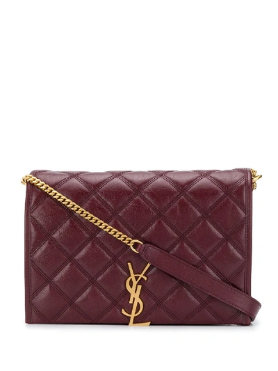 Shop Saint Laurent Becky Diamond-quilted Bag In Red