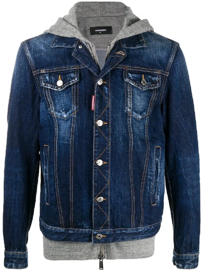 Shop Dsquared2 Icon Jersey Hood Denim Jacket In Blue