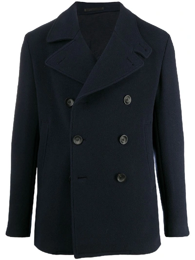 Shop Giorgio Armani Double Breasted Short Coat In Blue