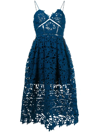 Shop Self-portrait Floral Lace Midi Dress In Blue