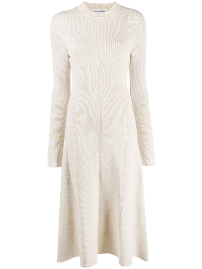 Shop Victoria Beckham Crew-neck Knitted Dress In Neutrals