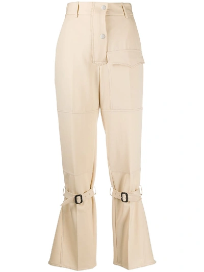 Shop Victoria Beckham Knee-strap Flared Trousers In Neutrals
