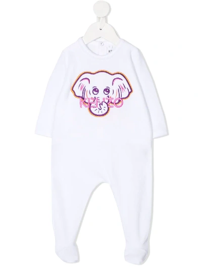 Shop Kenzo Elephant Embroidered Babygrow In White