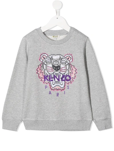 Shop Kenzo Tiger Embroidered Sweatshirt In Grey