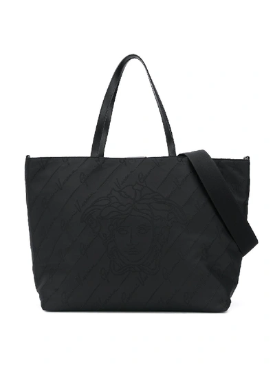 Shop Young Versace Logo Tote Bag In Black