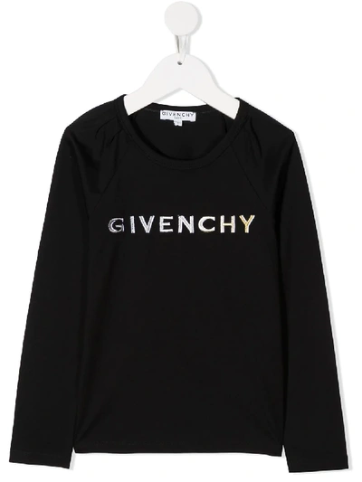 Shop Givenchy Long Sleeved Logo T-shirt In Black