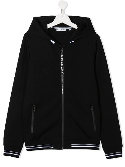 Shop Givenchy Teen Zip-through Hooded Sweatshirt In Black