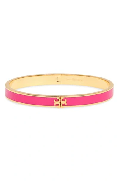 Shop Tory Burch Kira Enamel Hinge Bracelet In Tory Gold / Crazy Pink
