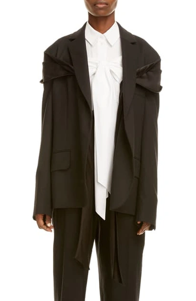 Shop Simone Rocha Drape Detail Oversize Stretch Wool Jacket In Black/ Black