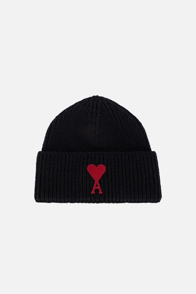 Shop Ami Alexandre Mattiussi Ami De Coeur Patch Beanie In Black