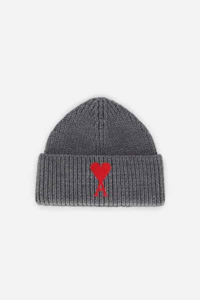 Shop Ami Alexandre Mattiussi Ami De Coeur Patch Beanie In Grey