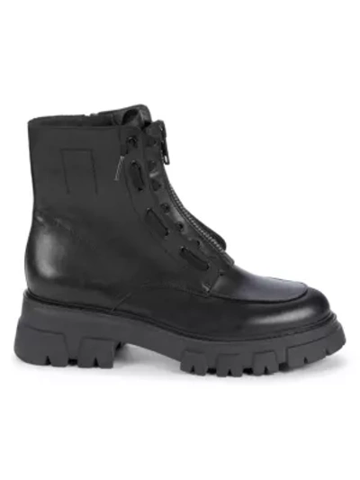 Shop Ash Lynch Lug-sole Leather & Calf Hair Combat Boots In Black