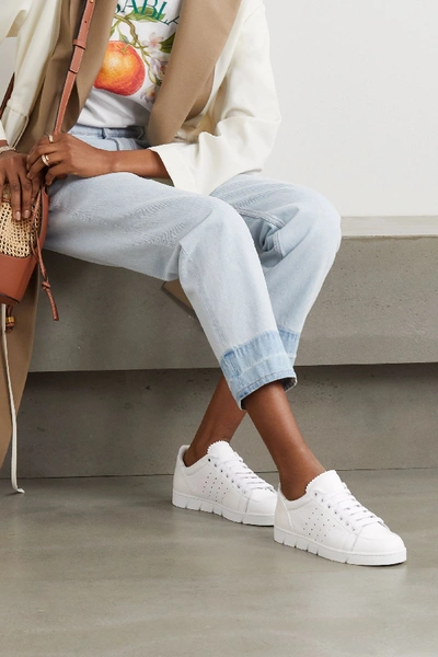 Shop Loewe Textured-leather Sneakers In White