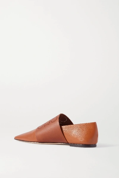 Shop Loewe Perforated Leather Loafers In Tan