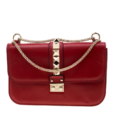 Pre-owned Valentino Garavani Red Leather Medium Rockstud Glam Lock Flap Bag