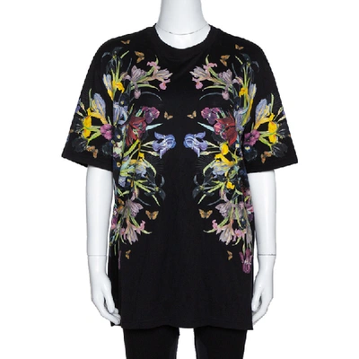 Pre-owned Givenchy Black Floral Print Cotton Crew Neck T-shirt S