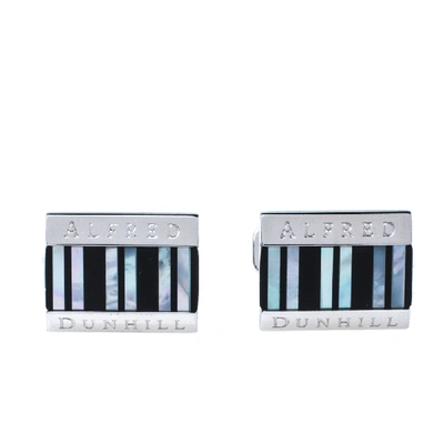 Pre-owned Dunhill Striped Mother Of Pearl Inlay Sterling Silver Cufflinks