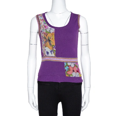 Pre-owned Etro Purple Silk & Knit Patched Sleeveless Top S