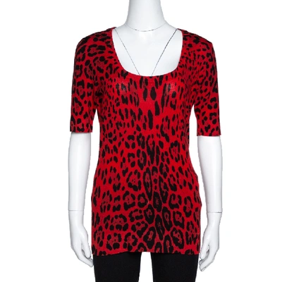 Pre-owned Dolce & Gabbana Red Leopard Pattern Wool Knit Jumper M