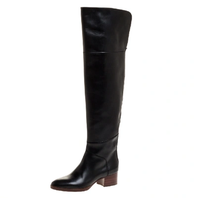 Pre-owned Chloé Black Leather Over The Knee Boots Size 36